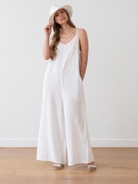Elena Baldi made in Italy White 100% Linen Wide-Leg Jumpsuit women’s size small